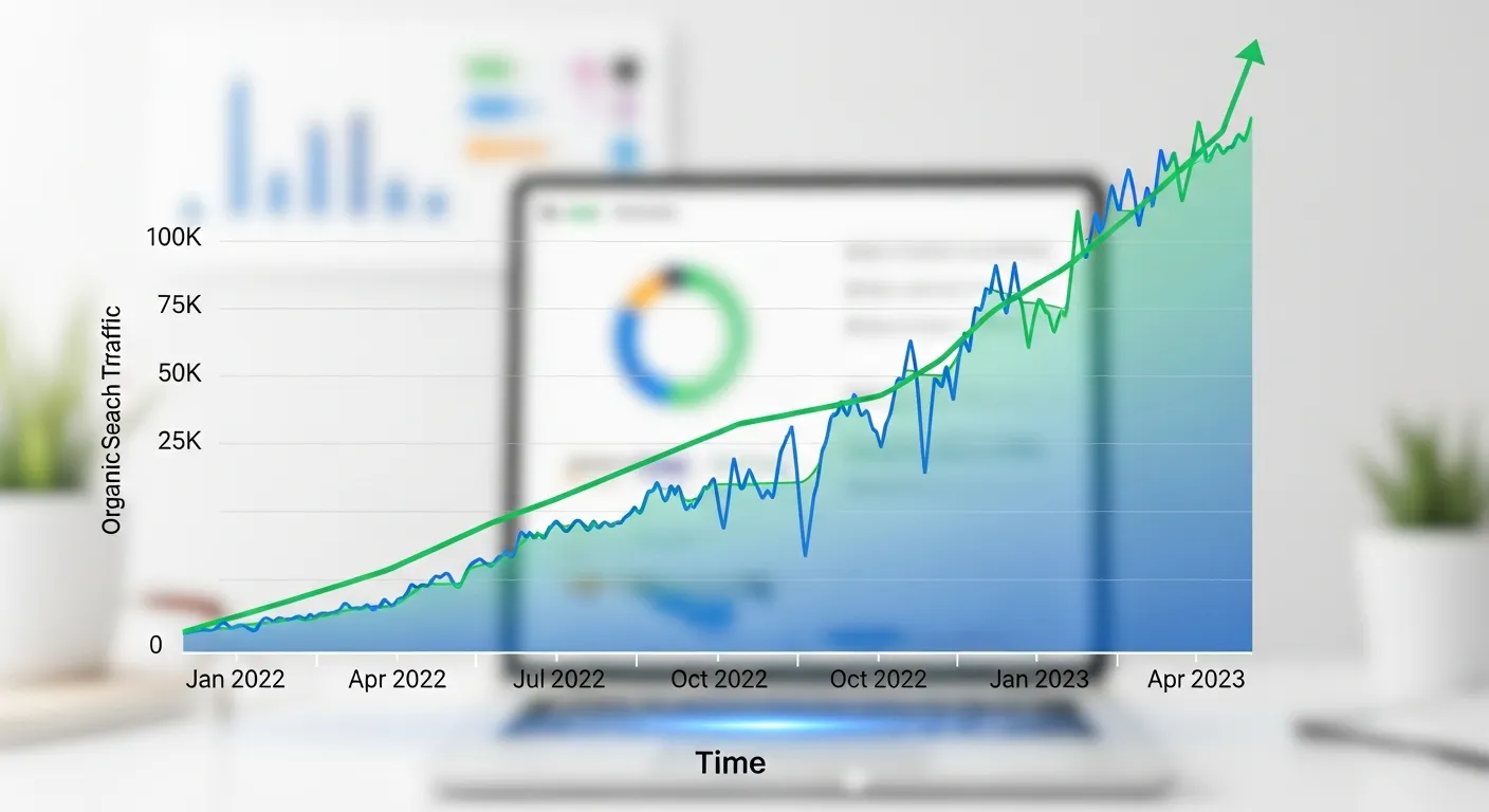 Graph showing organic search traffic growth from Google rankings over time